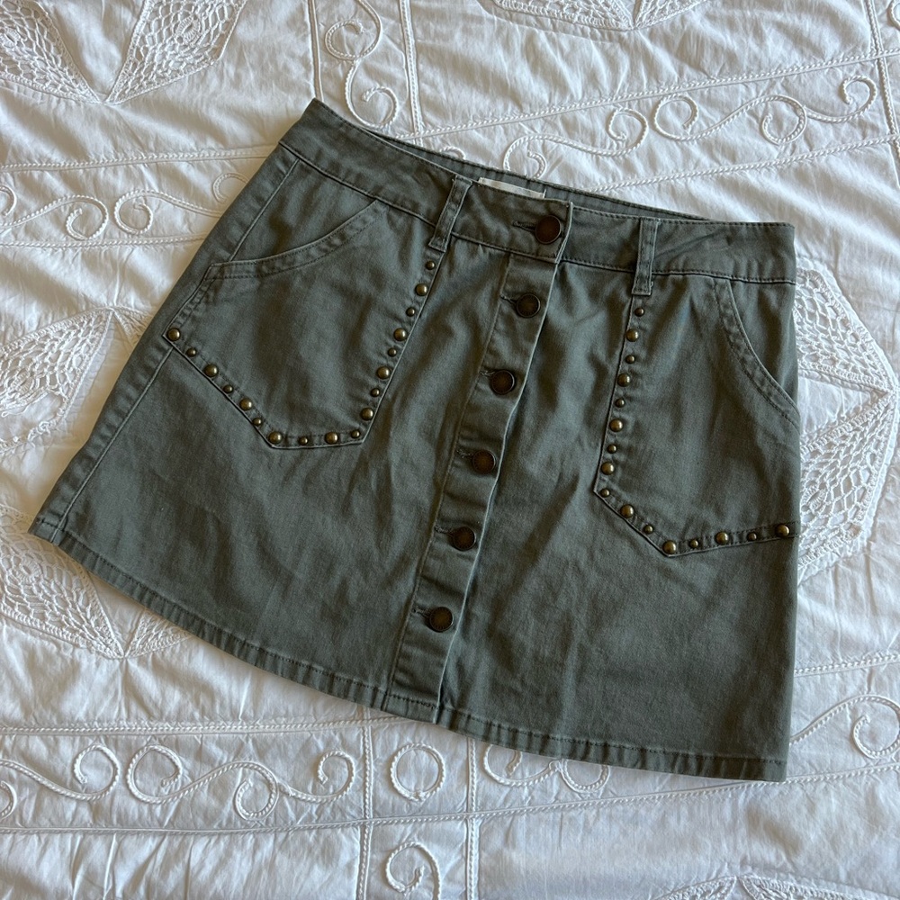 Jolt Green Mini Skirt with Gold Studs